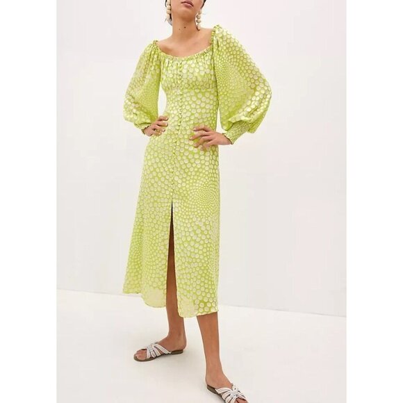 Anthropologie x Exquise Meryl Midi Dress Balloon Slv Sz S Lime Green NWT $218 - Picture 1 of 14